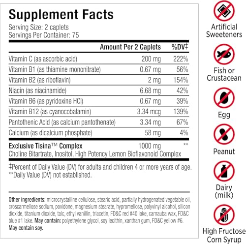 Image of LIPO Ear Ringing Relief Supplement - Relief for Ringing Ears - Clinically Studied Lemon Bioflavonoids with Vitamins C, B1, B2, B6, B12, & Calcium for Daily Ear Health Support - 150 Caplets