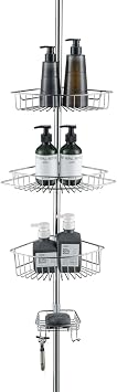 J&V TEXTILES Rustproof Shower Caddy Corner for Bathroom,Bathtub Storage Organizer for Shampoo Accessories,4-Tier Adjustable Shelves with Tension Pole Chrome