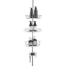 J&V TEXTILES Rustproof Shower Caddy Corner for Bathroom,Bathtub Storage Organizer for Shampoo Accessories,4-Tier Adjustable Shelves with Tension Pole Chrome