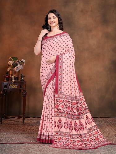 Image of Garden Vareli Floral Booti Print Crepe Saree With Unstitched Blouse Piece
