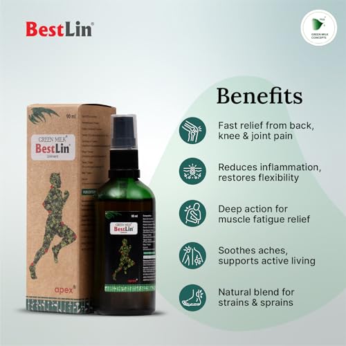Image of Green Milk Bestlin Liniment | Ayurvedic Pain Relief Oils | Joint Pain Relief Oil for Back, Knee & Muscle Discomfort | Non-Greasy Body Pain Oil for Daily Use | Herbal-Comfort Liniment for Flexible Movement | 90ml (Pack of 2)