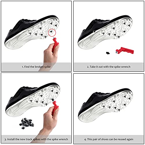VOCOOL 100PCS 1/4inch Black Stainless Steel Track and Cross Country Spikes with Spike Wrench, Pyramid Replacement Track Spikes for Sprint Sports Short Running Shoes