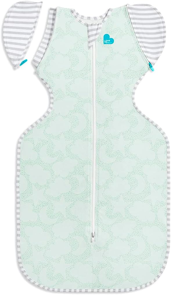 Love to Dream Transition Bag Organic 1.0 TOG, Celestial Dot Mint, Large, 19-24 lbs., Patented Zip-Off Wings, Gently Help Baby Safely Transition from Being swaddled to arms Free Before Rolling Over