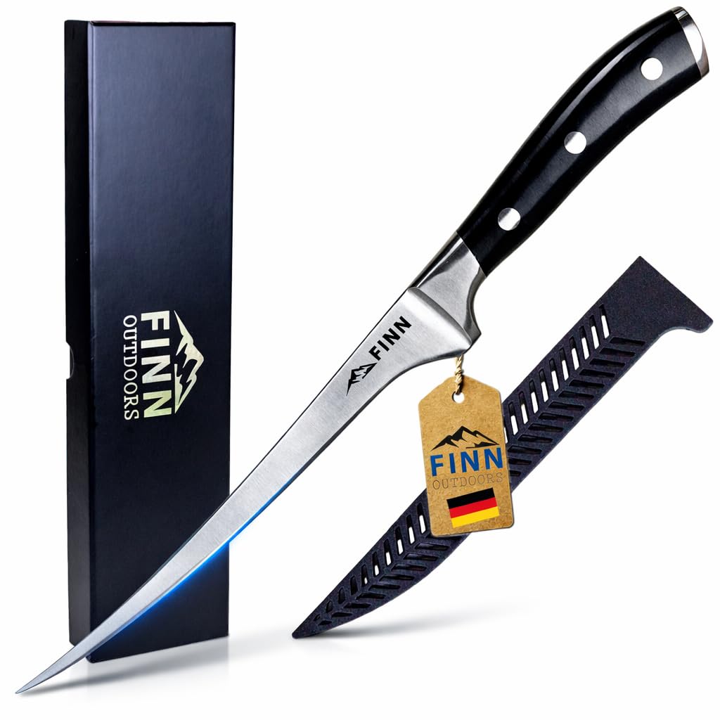 Premium Filetiermesser 18,5 cm – Flexibles Edelstahl Fischmesser mit Klingenschutz – Filiermesser für Fisch & Fleisch – Angelmesser mit ergonomischem ABS Griff – Geschenkidee