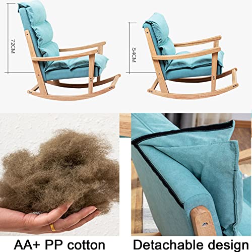 Cadeira de balanço estofada, cadeira de balanço com estrutura de madeira de borracha e almofada remo