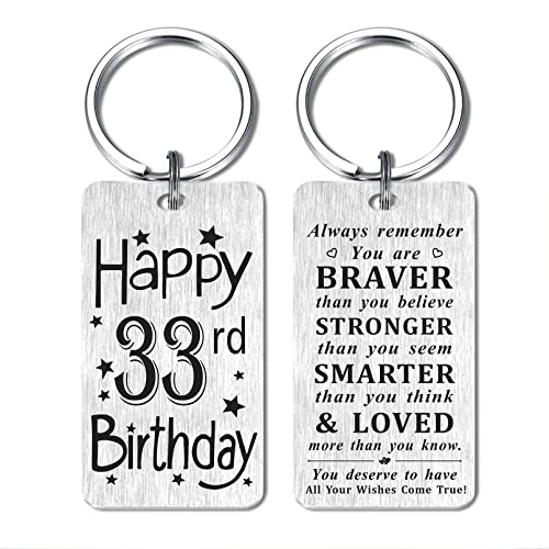HYHYDHP Happy 13th 16th 18th Birthday Keychain - 20th 25th 30th 35th 50th 60th Birthday Gifts Ideas, 33rd, Pendant size 1.1*2 inches, keyring size 1.2 inches