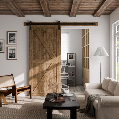 Image of CCJH 8FT Single Sliding Barn Door Hardware Kit Black Basic Roller Carbon Steel Hanger Flat Track System for Closet Kitchen 1 Door 48 inch Wide