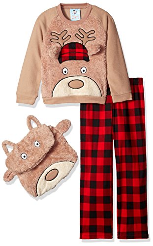 Bunz Kidz Boys' Little Boys' Reindeer Games 2pc Pajama Set with Plush Bag, Brown, 6