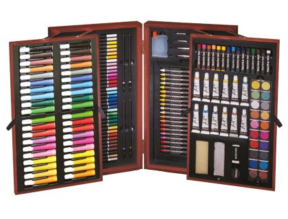 Q-Connect 974141 Malette Coloriage Peinture Bois Deluxe Pastel Jumbo Aquarelle Peinture Acrylique 454x105x285mm Coffret Lot de 178 Assorties
