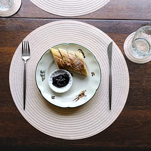 Smaafit Round Braided Placemats Dinner Kitchen Set Of 4 Table Mats For Kitchen Tables Woven Heat Resistant Washable Non-Slip Place Mats 15 Inch For Parties Christmas Holiday Party (Light Apricot, 4) #TOP5