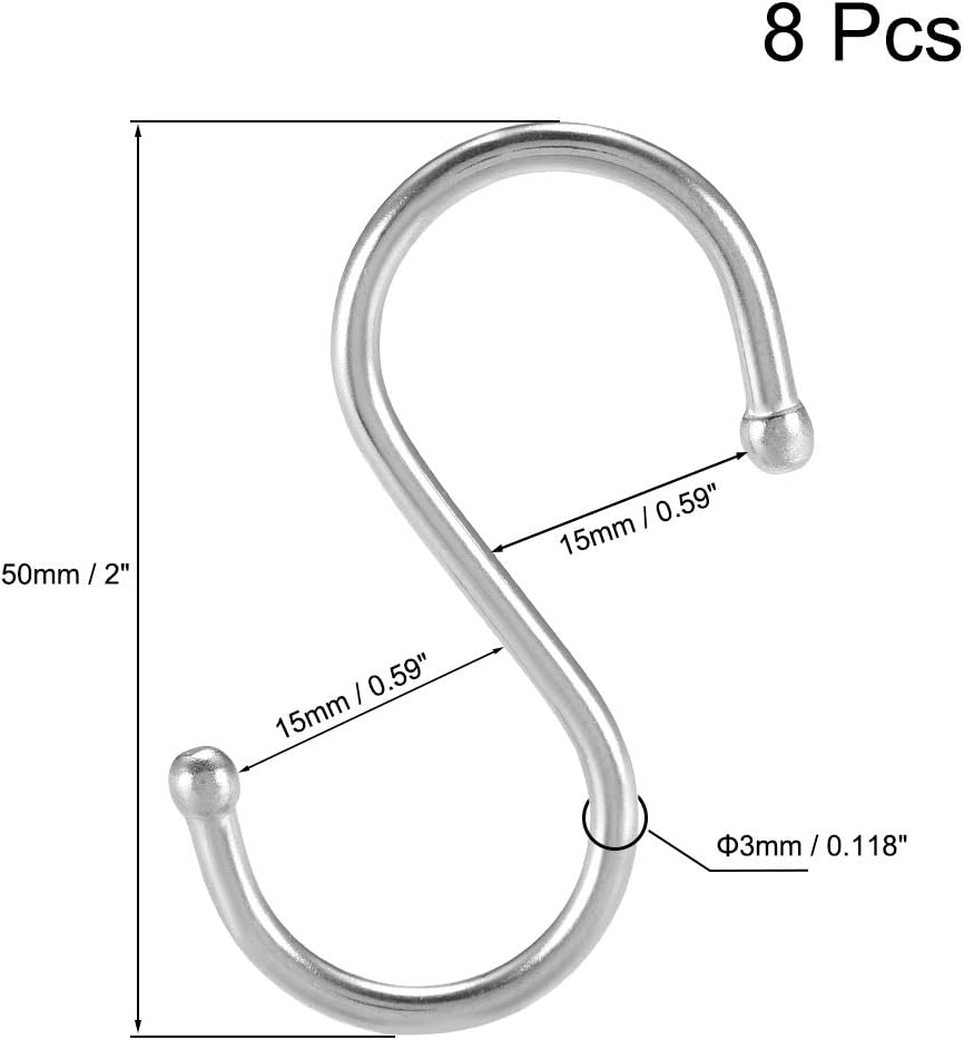 uxcell Stainless Steel S Hooks 2" S Shaped Hook Hangers for Kitchen Bathroom Bedroom Storage Room Office Outdoor Multiple Uses 8pcs - Image 2