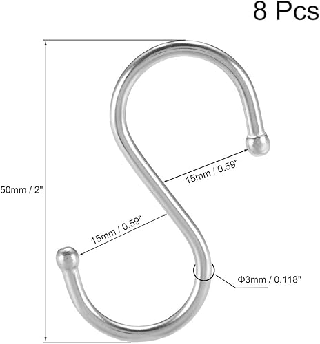 Miniatura 2 de uxcell Ganchos en forma de S de acero inoxidable de 2 pulgadas en forma de S para cocina, baño, dormitorio, almacenamiento, oficina, exteriores,