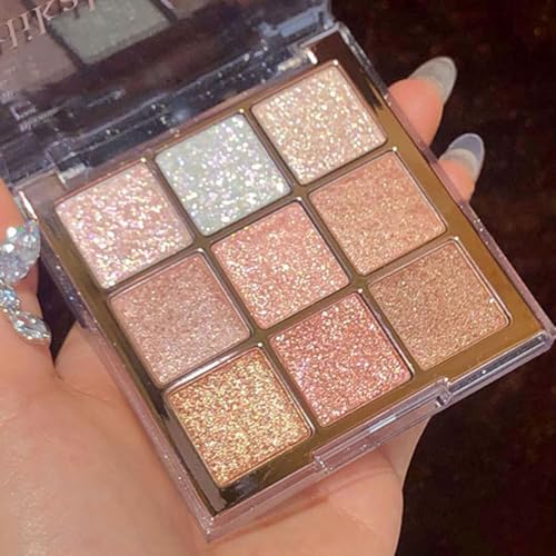 9-Color Eyeshadow Palette High Pigmented Matte Shimmer Glitter Eye Shadow Waterproof Long Lasting Makeup Palette Natural Neutral Nude Tones for Everyday Wear Diamond Snowflake