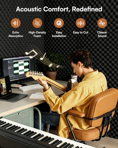 Image of SODOCT 4 Pack Large Egg Crate Acoustic Foam Panels, 48 x 24 x 1.2 Inches High Density Sound Proof Foam for Walls, Professional Sound Absorbing Studio Panels for Home Theater, Recording (Black)