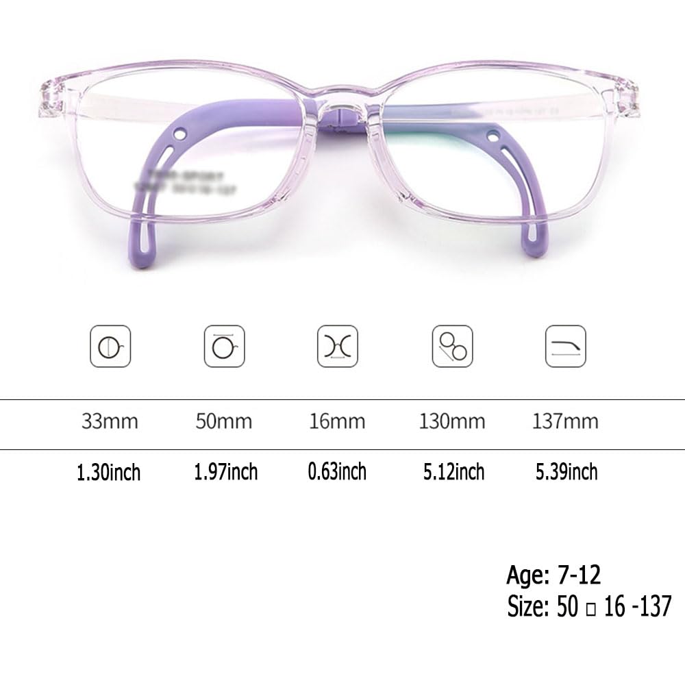 QYAJS Marco de gafas para niños, marco de gafas ópticas TR90 flexible, flexible, flexible, de una sola pieza, gafas seguras para niñas y niños, Morado, Medium