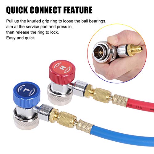 Jifetor Ac R134A Quick Coupler Adapter Kit, Hvac Adjustable High Low Connector Conversion With 1/4 Inch Sae Male Flare, Fit For Standard Auto Air Conditioner Manifold Gauge Hose Fittings #TOP3
