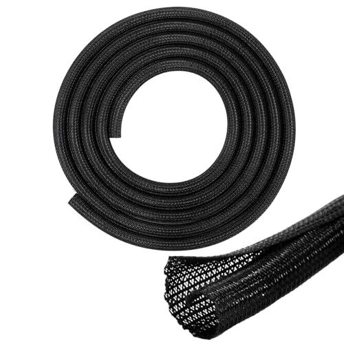 Vaskula 4 m Protector Cable 25 mm-30 mm Negro Expandible Trenzada Funda Cables Evite Que Las Mascotas Muerdan Retardante de Llama Cubre Cables Organizador Cable para Computadora Oficina