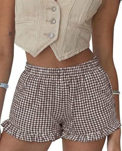 Image of Boxer Shorts for Women Pajama Gingham Shorts Casual Lounge Sleep Plaid Y2K Beach Bottoms for 2026 Summer