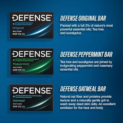 Defense Soap All Natural Tea Tree Bar Soap, 3 Bar Variety Pack - Original, Peppermint, Oatmeal