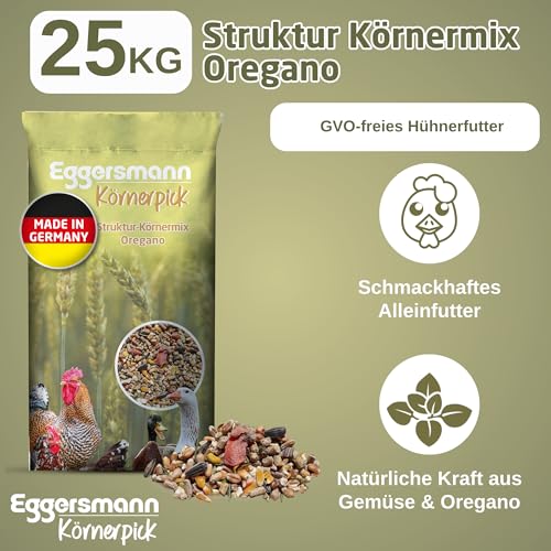 Eggersmann Körnerpick 25 kg Hühnerfutter - Struktur Körnermix Oregano - Hühner Körnerfutter Basic Geflügelfutter - Premium Körnermischung für Hühner Gänse und Enten