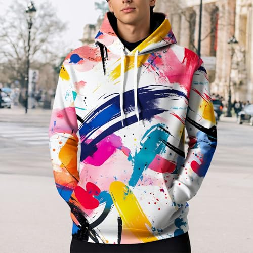 LOAIHA Mens White Graphic Hoodie Pullover Cotton Blend Sweatshirt Streetwear Casual Hooded Top Fall Winter Fashion2