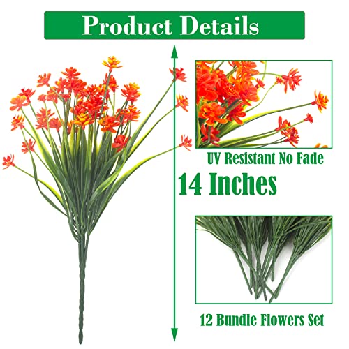 Artificial Fake Flowers, 12 Bundles Outdoor Uv Resistant Greenery Shrubs Plants Indoor Outside Hanging Planter Home Garden Décor (Orange) #TOP1