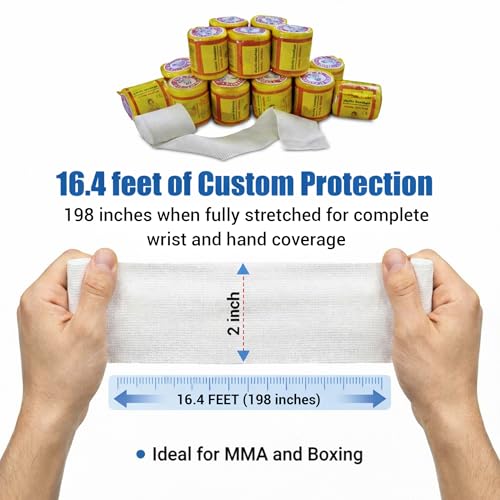 Le Roy Mexican Boxing Hand Wraps, Elastic Bandages, 2 Inch x 5.5 Yards, 16 Pack, for Combat Sports, Flat Knit Material - Thumbnail 4