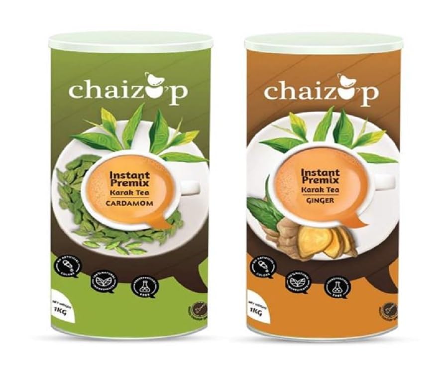 Image of Chaizup Premium 1 Min Instant Assorted Tea Pack - 1kg Cans (Pack of 2) | Ginger & Cardamom Flavours | Approx. 144 Servings | 2kg