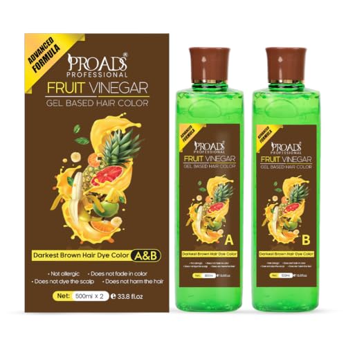 Image of PROADS Darkest Brown Hair Color Gel with Fruit Vinegar, Fast 30-Min Hair Dye for Men & Women, Dermatologically Tested, Repair Broken and Damaged Hair, Long Lasting, No Drip, Mess-Free Gel Hair Color (500mlX2)