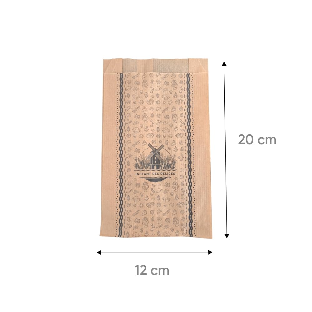 1000 Sacchetti Pane e Alimentari per 4 Cornetti 12+5x21 cm in Carta Kraft Marrone per Uso Alimentare Senza Grasso Stampato in Nero