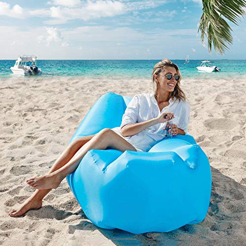 TOPOWN Sofá hinchable impermeable, portátil, hinchable, diseño de cojín, bolsa de almacenamiento integrada, plegable y resistente al desgaste, sofá para camping, playa, patio trasero
