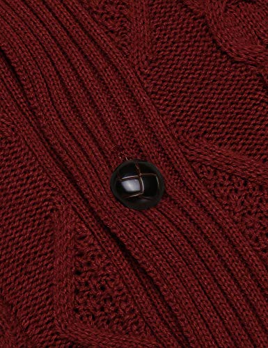 Coofandy Men's Shawl Collar Cardigan Sweater Slim Fit Merish Aran Button Down Cable Knitted Sweater With Pockets (Wine Red, Large) #TOP29