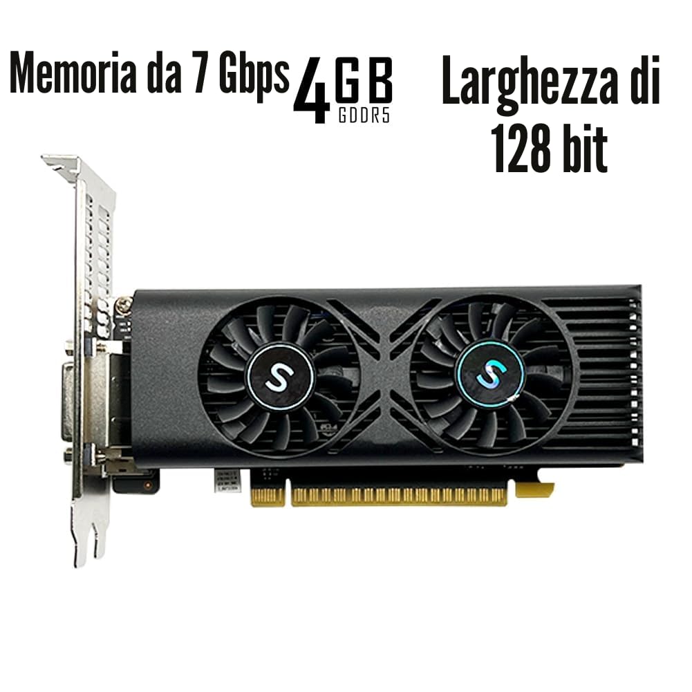 GTX 1050 Scheda Grafica per PC, 4GB GDDR5 128-bit, HDMI DisplayPort DVI-D, Computer GPU, Scheda video per giochi, PCI Express x16, DirectX 12