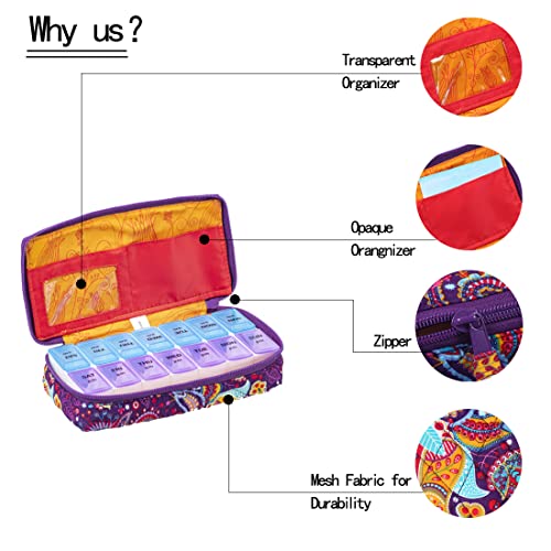 Image of Weekly Pill Organizer 2 Times a Day, Zumd Pill Box 7 Day with Cute Quilted Fabric Zipper Case, Travel Pill Case Am Pm for Vitamin Medicine Organizer