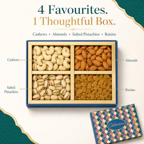 Image of Leeve Diwali Dry Fruit Gift Box, Assorted Nuts, 200 g X 5 | 4-section fancy celebration hamper with assorted nuts for family, friends, colleagues, clients and festive occasions