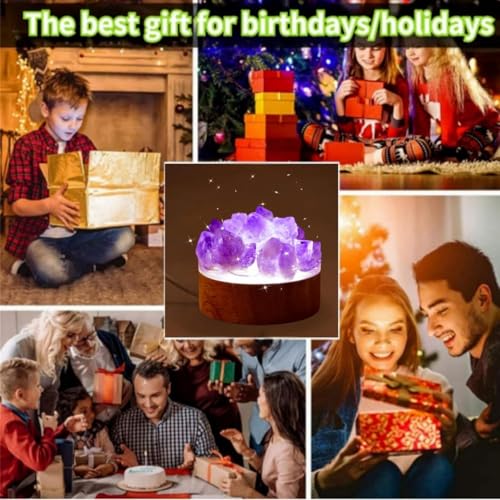 Image of Crystal Lamp Natural Rock Night Light Crystal Amethyst Lights Ambiance Enhancer Quartz Geode Decoration Bedside Table Small Night Lamp for Home, Office, or Space of Meditation (Purple)
