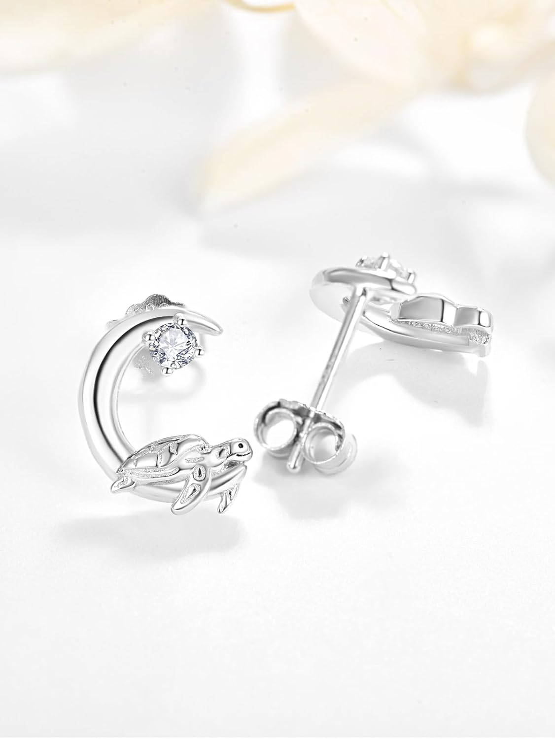 Dreamboat Cute Animal Moon Stud Earrings for Women 925 Sterling Silver Hypoallergenic Crescent Moon Animal Jewelry Christmas Birthday Party Gifts for Sensitive Ears