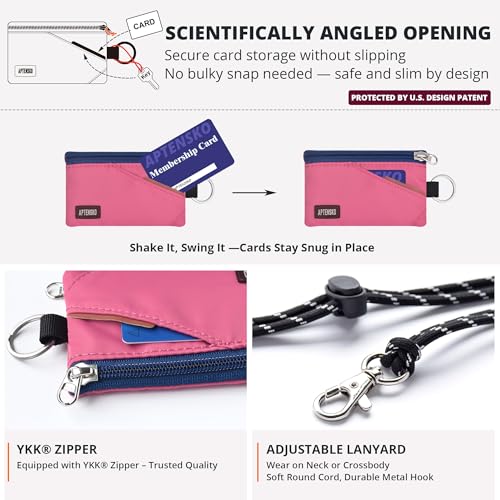 Image of RFID Blocking Travel Wallet with Adjustable Lanyard, Small Nylon Zipper Pouch and Badge Holder for ID, Credit Cards, Cash, Keys, Commuters (Rose Pink)