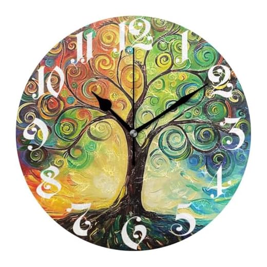 Wamika Wall Clock Tree of Life Rainbow Branch Leaves Seasonal Flowers Round Clock Silent Non Ticking Decorative, Spring Summer Autumn Floral Clocks 10 Inch Battery Operated Quartz Quiet Desk Clock