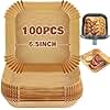 YQL Air Fryer Liners 100pcs 6.5inch Square Air Fryer Liners Disposable, Non Stick Parchment Paper for COSORI, Chefman 3.8L, Ninja Speedi, Ninja AF140UK/SL300UK, Philips, Tower & Other Airfryer 3.5L-6L