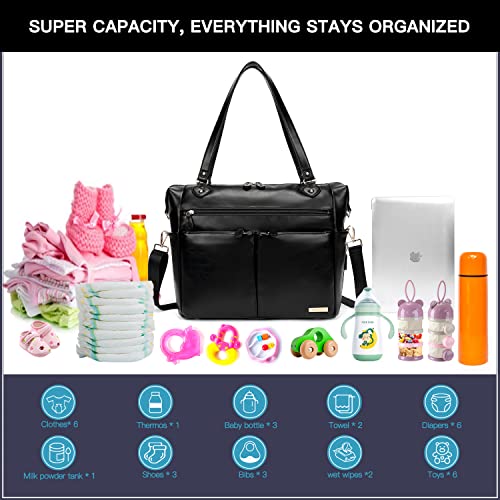 Dofasayi Leather Diaper Bag Backpack Leather Diaper Bag Tote With 14 Pockets, Changing Pad, Adjustable Shoulder Straps, Stroller Hooks, Large Travel Diaper Bags For Mom Dad And Boys Girls, Black #TOP2
