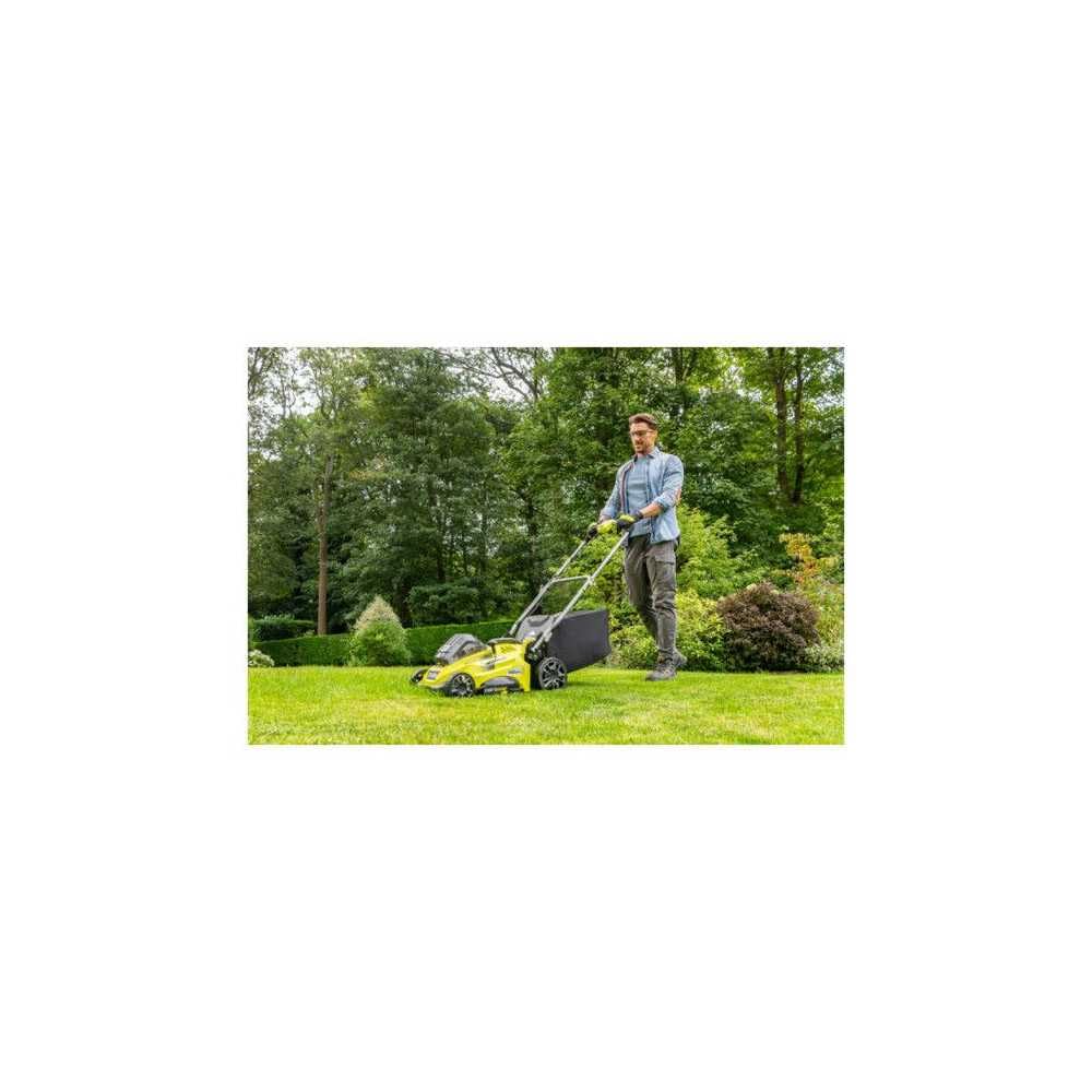Tondeuse poussée RYOBI 36V RLM36X41H50G - Largeur de Coupe 40cm, Batterie 5,0Ah Incluse, bac de 45L, réglage de Hauteur de Coupe 20-70mm, idéal pour pelouses jusqu'à 550m².