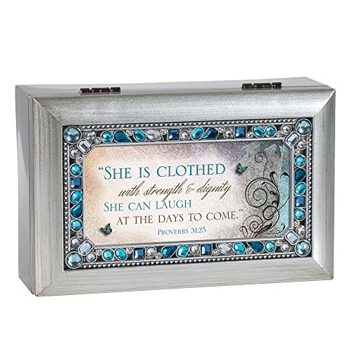 Cottage Garden She is Clothed Strength Dignity Amber Earth Tone Jewelry Music Box Plays Amazing Grace