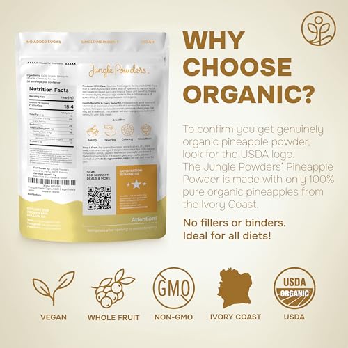 Pineapple Powder Organic 5 Ounce Bag USDA Certified & 3rd Party Lab Tested - Antioxidant Rich Smoothies Freeze Dried Pineapple Extract for Baking from Dried Pineapples - Non-GMO & Vegan Friendly - image 6