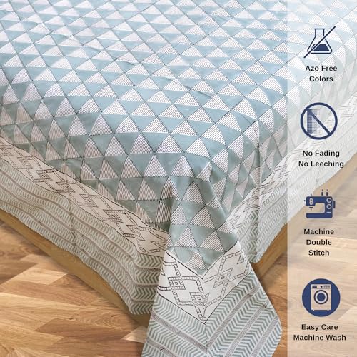 Image of TOAI Hand Block Printed Bedsheet | Bed Spread Flatsheet Bed Sheet | Pure Cotton | Queen Size 90 inchx108 inch | 300 TC Long Staple Cotton | 2 Reversible Pillow Covers |Green Line Pattern