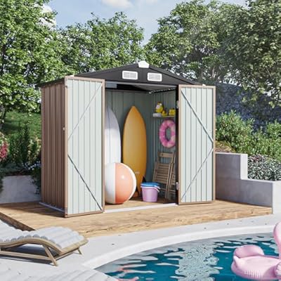 Jolydale Outdoor Storage Shed 6.4x3.6FT Outdoor Garden Storage Shed, Galvanized Steel Metal Garden Shed with Air Vent and Hinged Door Utility Tool Storage House for Garden, Backyard, Patio, Lawn