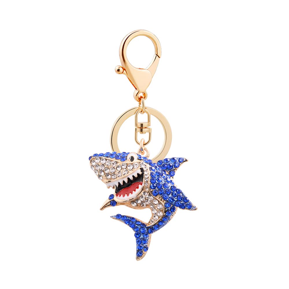 Medifier Women's Blue Sparkling Cute Keychains Rhinestone Charms Shark Key Ring For Girlfriend Teen Girls Adults Crystal Pendant Keyring Key Chain For Car Keys Purse Bag Creative Gift