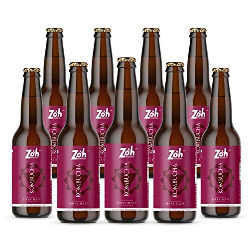 Image of Zoh Probiotics Berry Blast Kombucha | Green Tea With Detoxifying Acids, & Digestive Enzymes. Raw, Unfiltered, & Unpasteurized With Mother. Made With Real Berries(330 Ml, Pack Of 9)