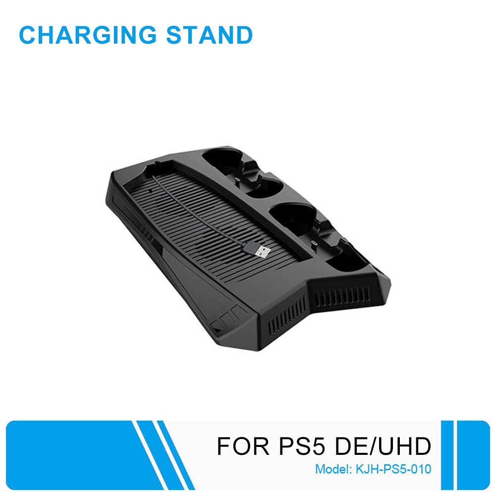 Denpetec Pionowy stojak ładujący do PS5, stacja ładująca do kontrolera PS5, pionowy stojak chłodzący kompatybilny z konsolą PS5