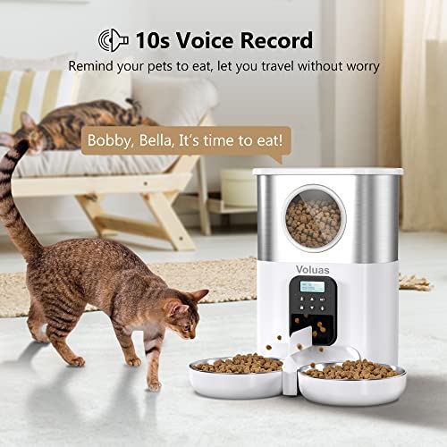 Voluas Automatic Cat Feeders For Two Cats - Pet Feeder For Cats And Dogs Timed Cat Feeder Pet Dry Food Dispenser, White #TOP3